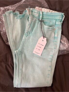Saige Mint Jeans Kick Flare Tummy Control with Frayed Hem